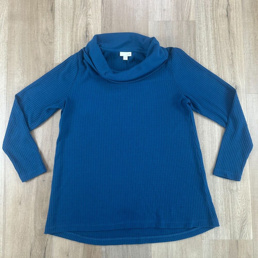 J.Jill Women's Medium M Turquoise Cowl Neck Turtleneck Waffle Sweater J. Jill